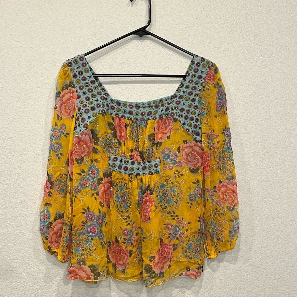 Anna Sui for Anthropologie Floral Boho Blouse Size 2